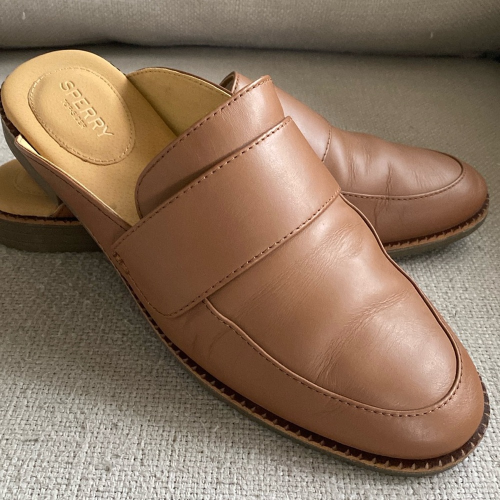 Sperry tan leather mules US 11